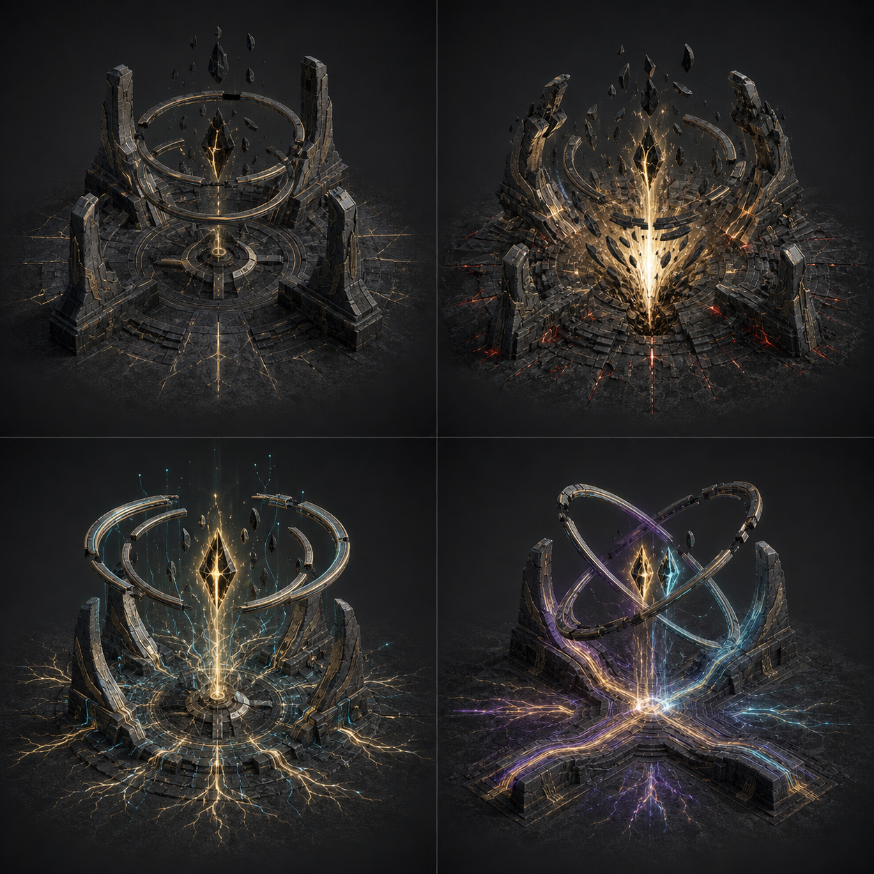 Concept direction sheet showing the same Future Well in dormant, Harvest, Preserve, and Reshape forms.